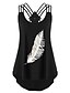cheap Tank Tops-women feather print tank tops sleeveless bandages strappy side shirring shrit blouse green