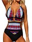 cheap One-Pieces-Women&#039;s One Piece Monokini Swimsuit Tummy Control Halter Push Up Geometric Blue Red Swimwear Bathing Suits New Vacation Sexy / Cut Out / Cut Out / Padded Bras / Beach