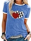 baratos T-shirts-Mulheres Camiseta Xadrez Coração Bloco de cor Decote Redondo Patchwork Imprimir Básico Blusas Verde Azul Branco