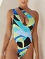 cheap One-Pieces-Women&#039;s Swimwear One Piece Bikini Normal Swimsuit Racerback Open Back Print Abstract Graphic Prints Blue Padded V Wire Bathing Suits New Rustic Lady