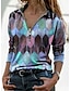 cheap Women&#039;s Blouses-Women&#039;s T shirt Tee Blue Purple Orange Quarter Zip Print Geometric Color Block Casual Daily Long Sleeve Shirt Collar Basic Regular S