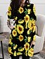 cheap Casual Dresses-Women&#039;s Shift Dress Short Mini Dress Yellow Black Long Sleeve Floral Color Block Print Fall Spring Round Neck Casual Holiday 2021 S M L XL XXL 3XL
