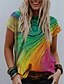 billige T-shirts-Dame Bluse Skjorte Grafiske trykk Rund hals Trykt mønster Grunnleggende Topper Løstsittende Gul Grønn Regnbue
