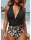 cheap One-Pieces-Women&#039;s One Piece Monokini Swimsuit Open Back Print Color Block Leopard Gray Green Brown Light Green Swimwear Halter Padded Bathing Suits New Fashion Sexy / Padded Bras / Beach / Slim