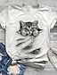 cheap Plus Size Tops-Women&#039;s Plus Size Tops T shirt Cat Graphic Short Sleeve Print Basic Crewneck Cotton Spandex Jersey Daily Holiday Black White
