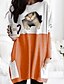 abordables T-shirts-Mujer Semana Santa Camiseta Manga Larga Gato Graphic 3D Escote Redondo Bolsillo Básico Tops Corte Ancho Negro Gris Caqui S
