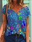 billige T-shirts-Dame T-shirt Blomstret Grafisk Daglig Kortærmet T-shirt V-hals Trykt mønster Basale Løstsiddende Grøn Blå Gul S / 3D-udskrivning