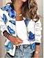 cheap Jackets-Women&#039;s Jacket Spring &amp;  Fall Daily Holiday Regular Coat Regular Fit Active Streetwear Jacket Long Sleeve Print Animal Patterned Color Block White Light Blue