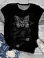 cheap Plus Size Tops-Women&#039;s Plus Size Tops T shirt Cat Graphic Short Sleeve Print Basic Crewneck Cotton Spandex Jersey Daily Holiday Black White