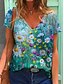 abordables T-shirts-Mujer Camiseta Floral Graphic Diario Manga Corta Camiseta Escote en Pico Estampado Básico Corte Ancho Verde Trébol Azul Piscina Amarillo S / Impresión 3D