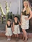 billige Stilsett til familien-Mamma og meg Kjole Grafisk Trykt mønster Hvit Knelang Ermeløs Matchende antrekk / Sommer
