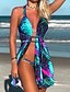 cheap Bikini-Women&#039;s Bikini Cover Up Swimsuit UV Protection Quick Dry Push Up 3D Blue Swimwear Padded Bathing Suits New Casual Sexy / Three Piece / Print / Beach Wear / Padded Bras / Print