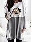 abordables T-shirts-Mujer Semana Santa Camiseta Manga Larga Gato Graphic 3D Escote Redondo Bolsillo Básico Tops Corte Ancho Negro Gris Caqui S