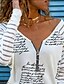 abordables Hauts les plus vendus-T-shirt Femme du quotidien Manches Longues Lettre Col en V Quarter Zip Imprimer basique Rose Claire Blanche Hauts Standard
