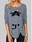cheap T-Shirts-Women&#039;s T shirt Striped Cat Graphic Prints Long Sleeve Button Print Round Neck Tops Basic Basic Top Dark Gray Combo Silver Gray Black