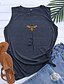 cheap Tank Tops-Women&#039;s Tank Top Vest T shirt Graphic Bee Letter Round Neck Print Basic Tops Blue Purple Light gray