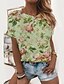 cheap T-Shirts-Women&#039;s T shirt Tee Floral Graphic Daily Weekend White Light Green Blue Print Short Sleeve Basic Round Neck Regular Fit