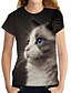 baratos T-shirts-Mulheres Camiseta Gato 3D Gato 3D Animal Decote Redondo Imprimir Básico Blusas Preto / Impressão 3D
