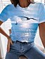 billige T-shirts-Dame T skjorte Lyseblå Trykt mønster Grafisk Fugl Ferie Helg Kortermet Rund hals Grunnleggende Strandstil Normal 3D Maling S / 3D-utskrift