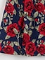 cheap Girls&#039; Dresses-Kids Little Girls&#039; Dress Flower Rose Print Navy Blue Midi Cotton Regular Short Sleeve Flower Basic Dresses Fall Spring &amp; Summer Children&#039;s Day Loose 2-12 Years