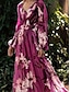 abordables Robes Maxi-Femme Robe longue maxi Robe de Mousseline Violet Manches Longues Imprimer Floral Imprimer Col en V Eté Vacances Bohème 2022 Ample S M L XL XXL
