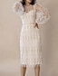 cheap Party Dresses-Women&#039;s Party Dress Lace Dress Sheath Dress Knee Length Dress White Pure Color Long Sleeve Winter Fall Spring Lace Elegant Crew Neck Winter Dress Birthday Wedding Guest 2023 S M L XL