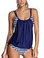 cheap Tankini-Women&#039;s Tankini 2 Piece Swimsuit Tie Knot Open Back Color Block Light Blue Gray Black Dark Blue Swimwear Bathing Suits Neutral Sports / Beach