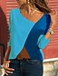 cheap T-Shirts-Women&#039;s Plus Size T shirt Color Block Long Sleeve V Neck Basic Tops Blue Red Beige