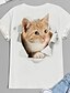 preiswerte Tops in Übergröße-Damen Übergröße Oberteile T-Shirt Katze Grafik Kurzarm Bedruckt Grundlegend Rundhalsausschnitt Baumwoll-Spandex-Trikot Täglich Festtage Weiß
