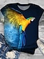 preiswerte Tops in Übergröße-Damen Übergröße Oberteile T-Shirt Grafik Vogel Kurzarm Bedruckt Grundlegend Rundhalsausschnitt Baumwoll-Spandex-Trikot Täglich Festtage Blau