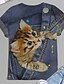 cheap Plus Size Tops-Women&#039;s Plus Size Tops T shirt Cat Graphic Short Sleeve Print Basic Crewneck Cotton Spandex Jersey Daily Holiday Blue