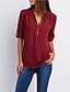 preiswerte Tops &amp; Blouses-Damen Bluse T Shirt Hemd Rosa Wein Rote Reißverschluss Einfarbig Freizeitskleidung Langarm V Ausschnitt Basic S