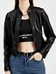 cheap Jackets-Women&#039;s Faux Leather Jacket Fall Winter Spring Street Daily Date Short Coat Round Neck Warm Regular Fit Sporty Elegant Casual Jacket Long Sleeve Patchwork Solid Colored Black Pink Wine