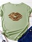 baratos T-shirts-Mulheres Camiseta Leopardo Decote Redondo Estampado Básico Blusas 100% Algodão Amarelo Vinho Verde