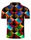 cheap Polos-Men&#039;s Golf Shirt Tennis Shirt Optical Illusion Geometry 3D Print Collar Street Casual Short Sleeve Button-Down Tops Casual Fashion Cool Rainbow / Sports