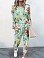 cheap Two Piece Sets-Women&#039;s T shirt Tee Tracksuit Pants Sets Floral White Light Green Pink Drawstring Print Long Sleeve Vacation Casual Daily Streetwear Basic Crew Neck Loose Fit Fall &amp; Winter