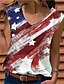 billige Bestselgende topper-Dame T skjorte Singleter Vest Hvit Flagg Amerikansk amerikansk flagg USA Ermeløs Daglig Uavhengighetsdagen V-hals Normal Uavhengighetsdagen