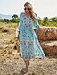 cheap Dresses-Women&#039;s Swing Dress Boho Dress Midi Dress Half Sleeve Floral Button Spring Fall Autumn V Neck Vacation Loose Fit 2023 S M L XL