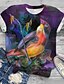 cheap Plus Size Tops-Women&#039;s Plus Size Tops T shirt Graphic Bird Short Sleeve Print Basic Crewneck Cotton Spandex Jersey Daily Holiday Purple