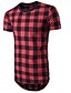 baratos Roupa de Homem-T-shirt de manga curta estilo verão moda masculina casual bainha irregular xadrez duplo zíper lateral
