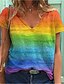 billige T-skjorte-Dame T skjorte Regnbue Regnbue Hjem Daglig Kortermet V-hals Grunnleggende Normal LHBT stolthet S