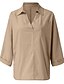 cheap Tops &amp; Blouses-Women&#039;s Blouse Shirt Plain Long Sleeve V Neck Shirt Collar Basic Tops Navy Orange khaki