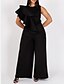 cheap Plus Size Collection-Women&#039;s Plus Size Ruffle Jumpsuit Sleeveless Solid Colored Spring Summer Boho Black XL XXL 3XL 4XL 5XL / Crew Neck