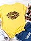 billige T-shirts-Dame T-shirt Leopard Rund hals Trykt mønster Basale Toppe 100 % bomuld Gul Vin Grøn