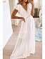 cheap Party Dresses-Women&#039;s Maxi long Dress A Line Dress Swing Dress Short Sleeve Modern Style Lace Pure Color V Neck Spring Summer Party Casual Sexy 2022 S M L XL XXL