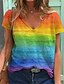 abordables Camiseta-Mujer Camiseta Arco Iris Arco iris Hogar Diario Manga Corta Escote en Pico Básico Regular Orgullo LGBT S