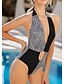 cheap One-Pieces-Women&#039;s One Piece Monokini Swimsuit Cut Out Print Color Block Tie Dye Orange Black Swimwear Plunge Bathing Suits New Casual Sexy