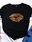 cheap T-Shirts-Women&#039;s T shirt Leopard Round Neck Print Basic Tops 100% Cotton Yellow Wine Green