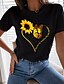 abordables T-shirts-Femme T shirt Tee 100% Coton Floral Papillon Cœur Noir Blanche Imprimer Manche Courte Sortie Valentin basique Col Rond Standard