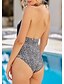 cheap One-Pieces-Women&#039;s One Piece Monokini Swimsuit Cut Out Print Color Block Tie Dye Orange Black Swimwear Plunge Bathing Suits New Casual Sexy